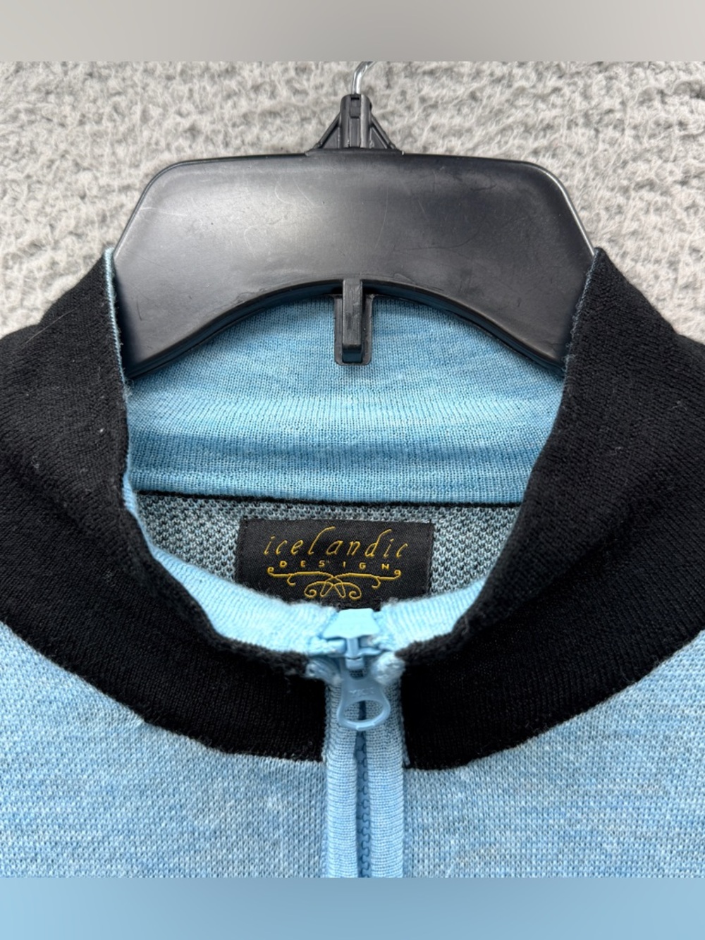 Icelandic Design Navy Blue Art-to-Wear Zip-Up Cardigan Sweater 100% Wool Size L - Picture 9 of 11
